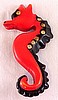 BP19 red overdye bakelite seahorse pin